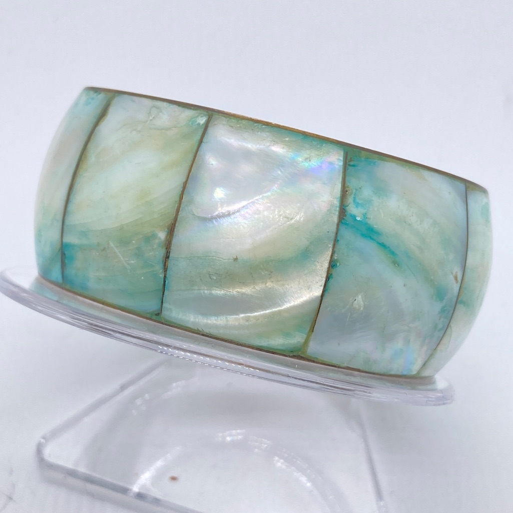 Pier 1 Brass Bracelet Mother Of Pearl Inlay Vintage Mop Boho Bohemian